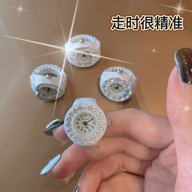 ins风简约朋克手表戒指小众个性情侣手指表迷你时钟创意时尚饰品