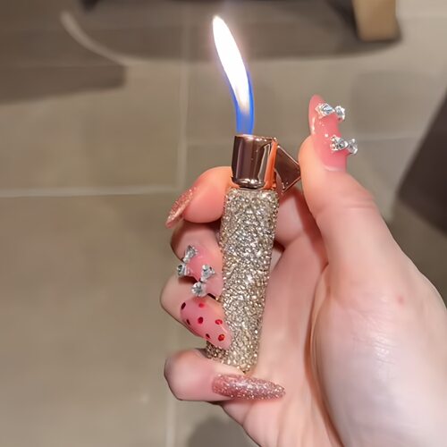 原创镶钻爆闪明火个性充气女士打火机多色创意闺蜜送朋友礼物轻奢