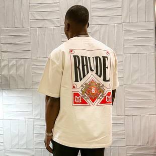 RHUDE VINTAGE CARD TEE美式复古潮流卡牌印花夏季纯棉短袖T恤FOG