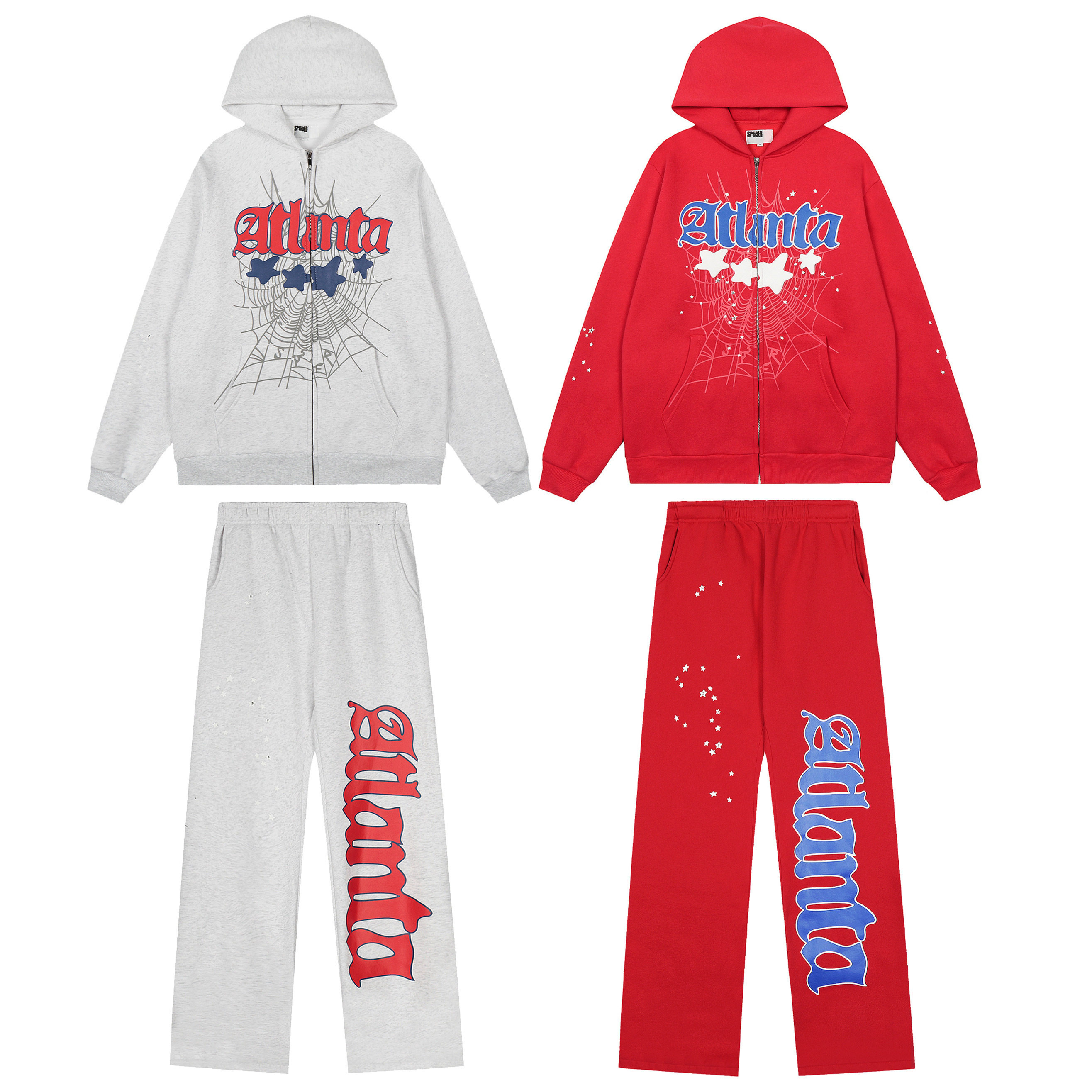 sp5der小众蜘蛛网字母印花连帽卫衣直筒裤套装男女款INS休闲上衣,男装,休闲运动套装,淘宝优惠券,粉丝福利购,淘宝优惠卷
