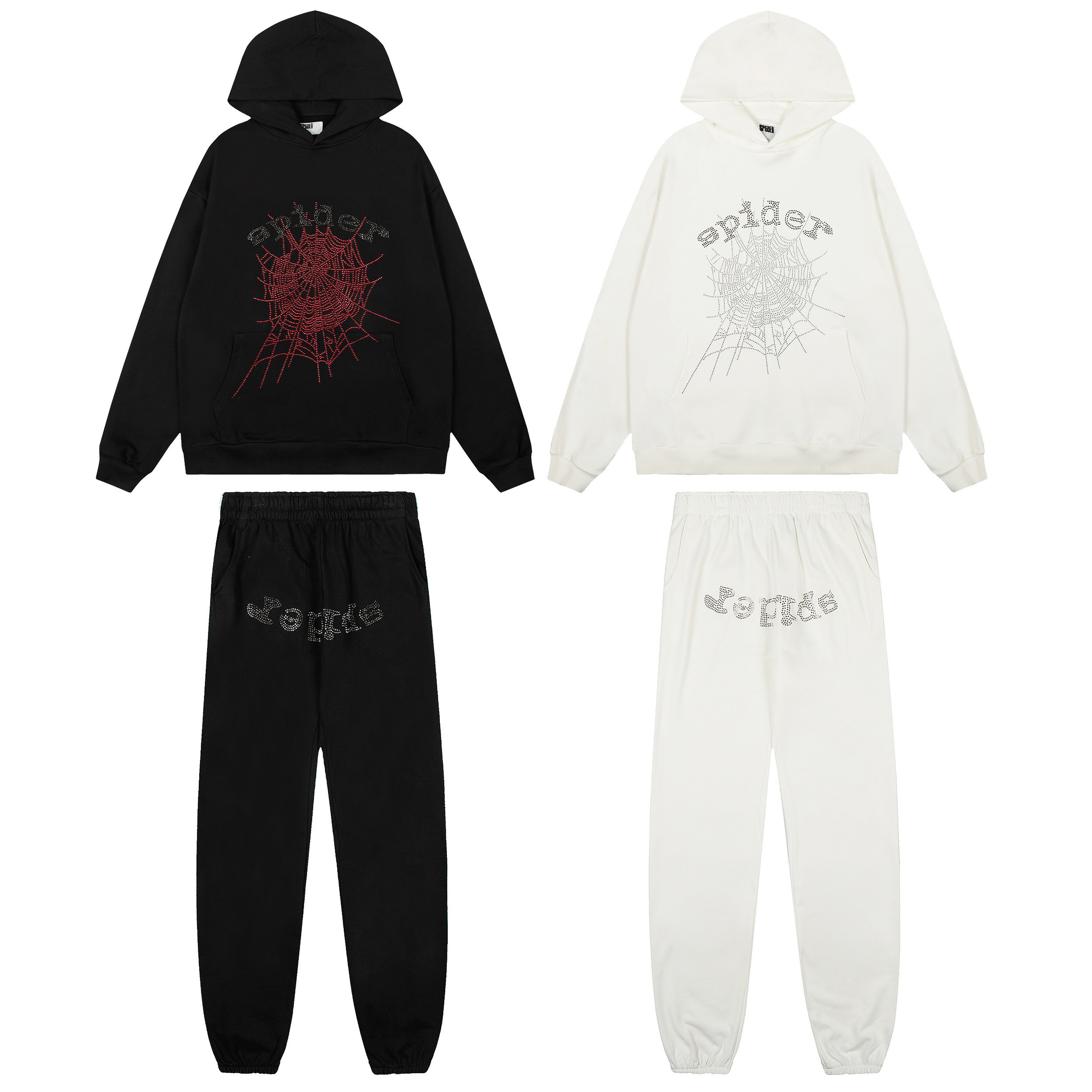 Sp5der烫钻款蜘蛛网印花连帽卫衣套装男女通用长袖休闲运动两件套,男装,休闲运动套装,淘宝优惠券,粉丝福利购,淘宝优惠卷