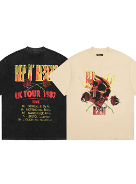 represent高街风摇滚乐队印花短袖T恤男女宽松圆领潮牌复古体恤衫