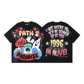 跨境美潮ins同款 地狱之星复古印花夏高街潮流休闲嘻哈短袖 T恤男女