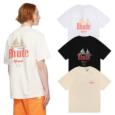 Rhude夏季潮牌美式印花T恤男女情侣同款宽松oversize短袖上衣圆领