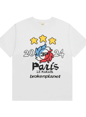 潮流BrokenPlanet字母印花短袖T恤男女款情侣宽松圆领上衣白色夏