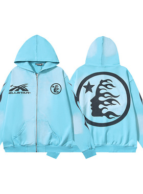 地狱之星连帽卫衣男女情侣宽松拉链开衫发泡字母印花休闲风潮外套