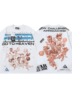 地狱之星卡通风短袖T恤男女欧美字母印花纯棉宽松citywalk圆领夏