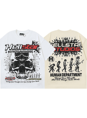 地狱之星美式涂鸦风短袖T恤男女宽松VINTAGE潮牌字母印花圆领上衣