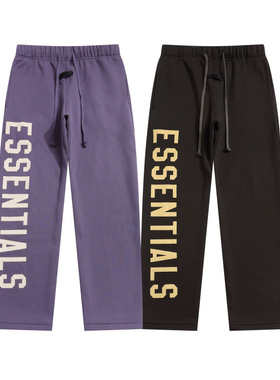 FOG ESSENTIALS美潮高街秋冬加绒字母印花宽松运动休闲直筒长裤男