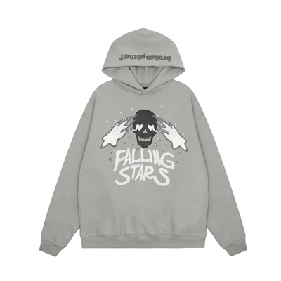 brokenplanet美式高街风连帽卫衣男女情侣印花加绒套头衫灰色潮牌