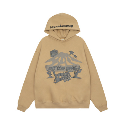 Brokenplanet简约休闲套头发泡印花连帽加绒卫衣男女通用宽松潮牌