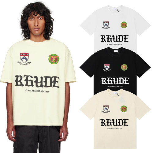 RHUDE小众复古基础款运动风印花短袖T恤男女同款宽松纯棉夏季上衣