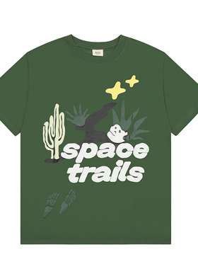 欧美BrokenPlanet卡通印花短袖T恤男女宽松圆领字母绿色潮牌夏季