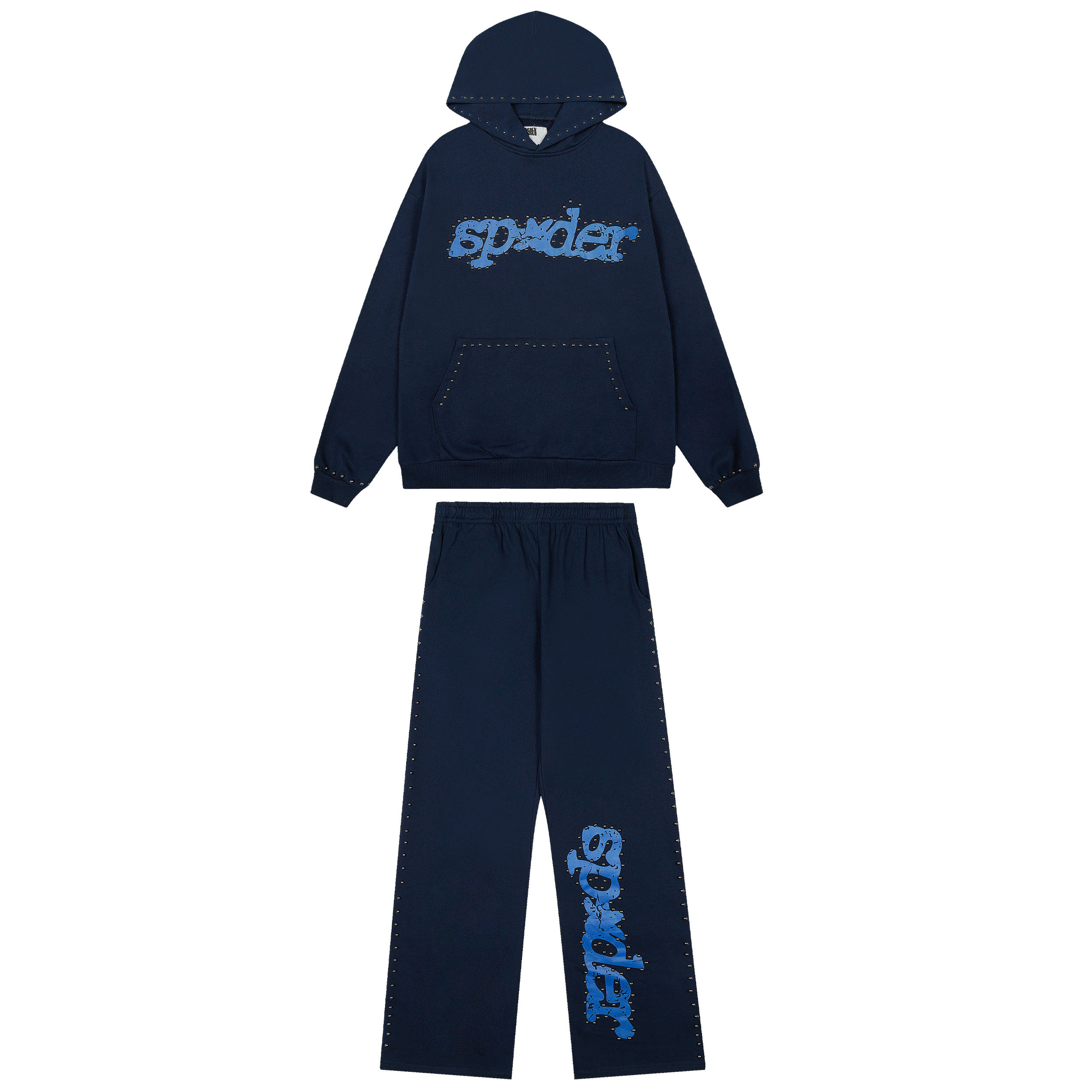 美式sp5der铆钉蛛蛛网连帽卫衣hoodie直筒裤男女休闲运动宝蓝套装,男装,休闲运动套装,淘宝优惠券,粉丝福利购,淘宝优惠卷