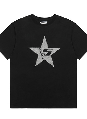 Sp5der潮流星星印花短袖T恤男女黑色圆领百搭宽松休闲上衣T-shirt