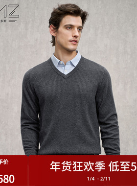 EMZ鄂尔多斯【羊毛羊绒】25新款肌理感抑菌抗静电加厚V领针织衫男