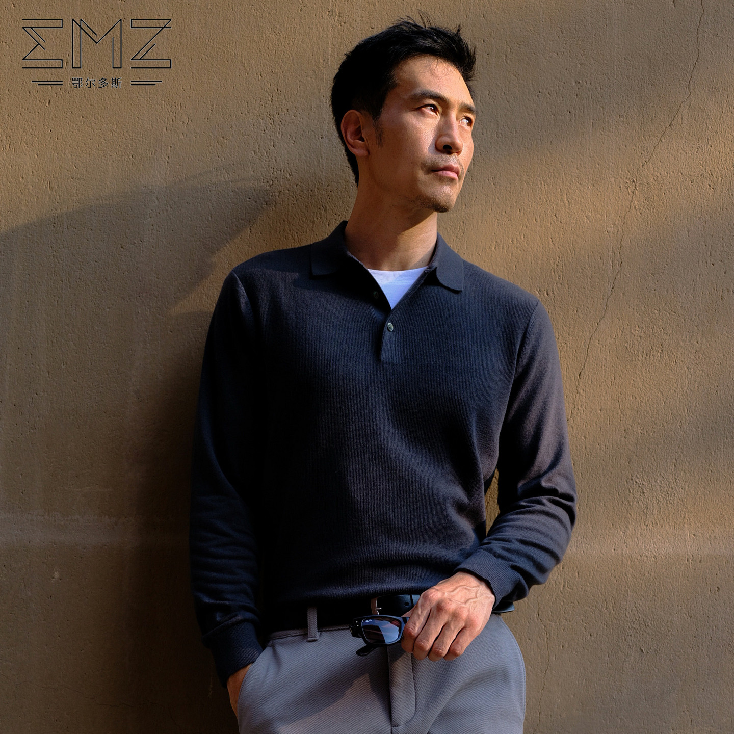 【明星同款】EMZ鄂尔多斯秋冬新款抑菌Polo领纯羊毛针织衫毛衣男