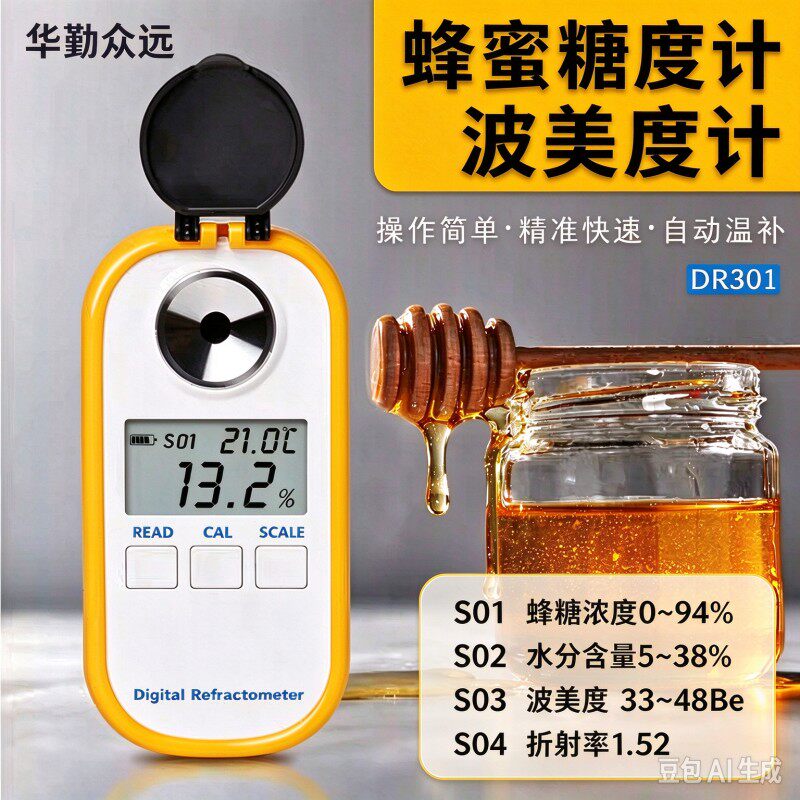 301数显蜂蜜糖浆波美浓度计测量仪蜂蜜含水分比重计糖度计折光仪