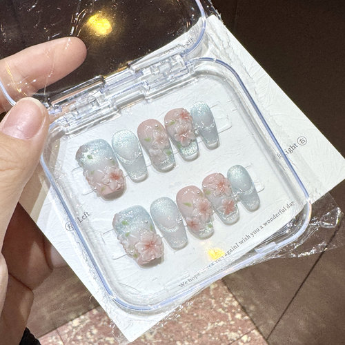 纯手工穿戴甲春夏清透猫眼雕花