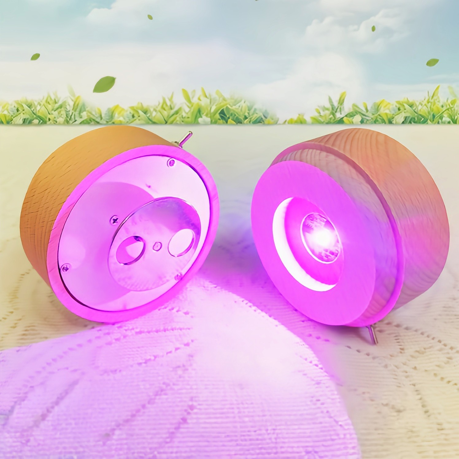 实木发光底座带音乐可旋转无线使用小台灯暖白七彩可遥控水晶音盒