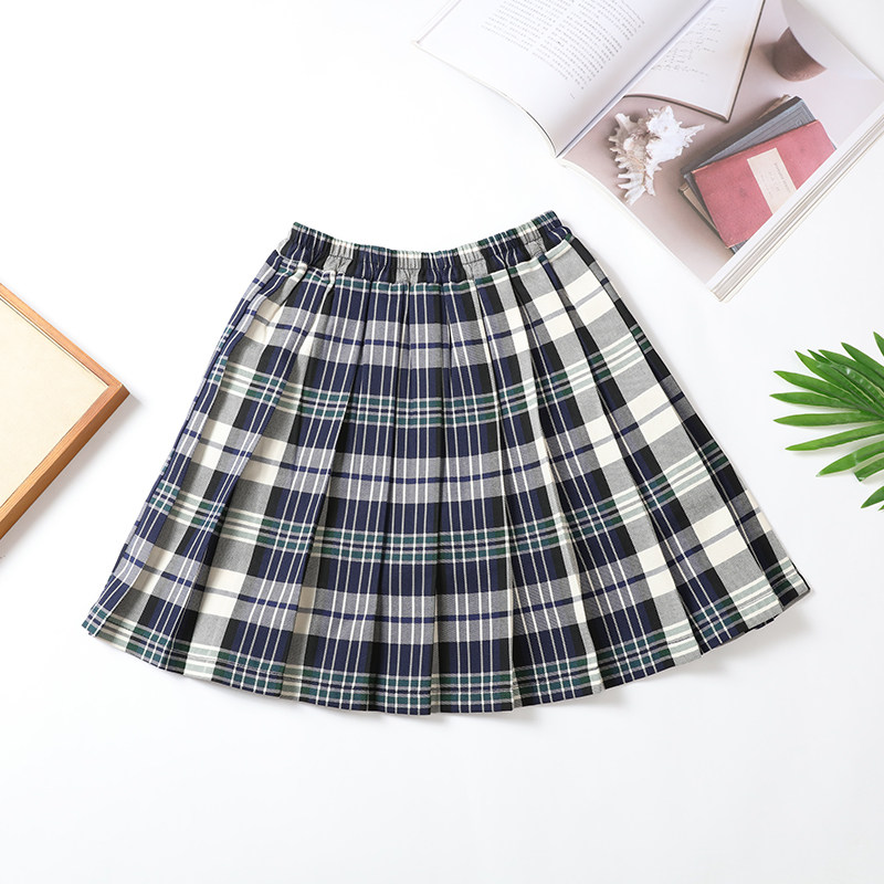 小学生校服同款 女童大中童夏季十八折裙绿格 百褶裙校园新款校裙