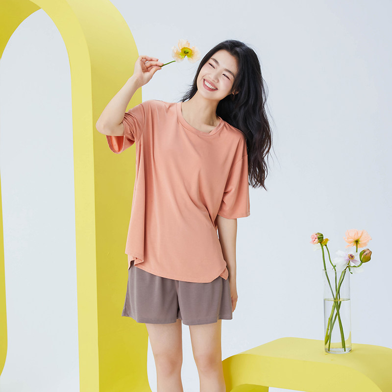 内茵睡衣女夏季冰丝防凸点凉感带胸垫短袖可外穿显瘦凉感家居服