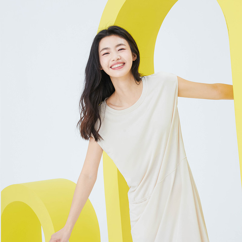 内茵睡裙女带胸垫一体短袖宽松可外穿夏季打底中长款睡衣家居服