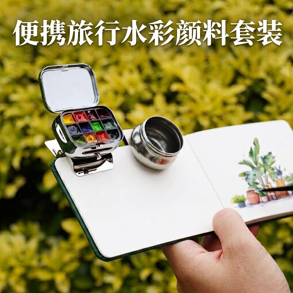 意伽迷你旅行水彩颜料套装便携盒写生荷尔拜因分装盒随身透明固体水彩小史明克水彩颜料12色分装颜料小盒手账
