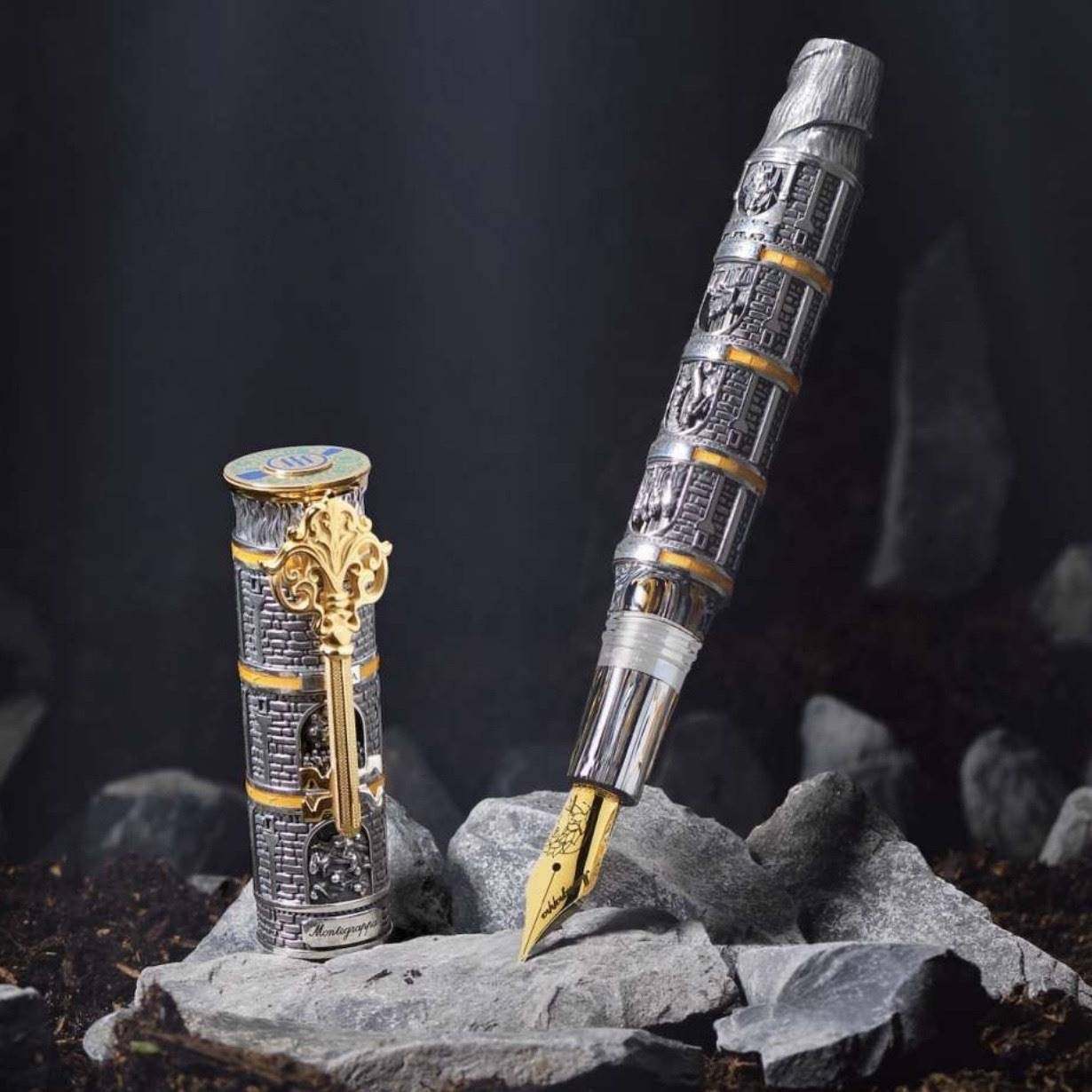 意大利万特佳montegrappa但丁三部曲之炼狱纯银笔杆 18k金尖钢笔收藏