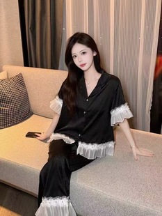 蕾丝高级感家居服套装 2025年新款 短裤 睡衣女夏季 冰丝短袖