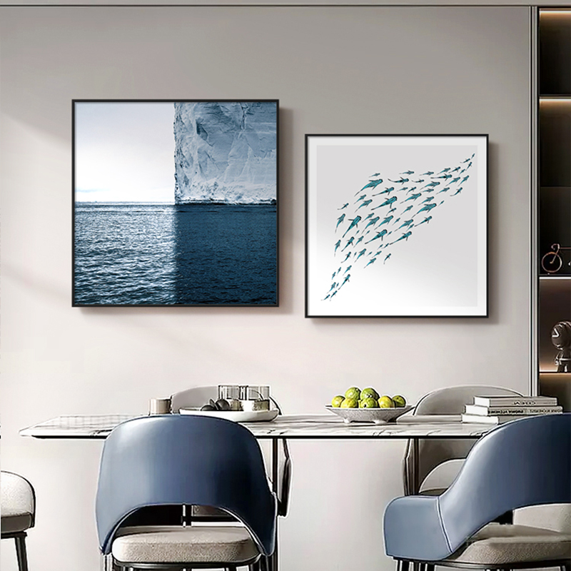 北欧风冰川餐厅装饰画现代简约沙发背景墙挂画高级感海浪玄关壁画