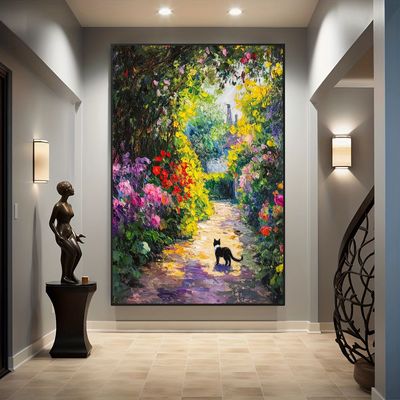 莫奈名画花园挂画客厅风景喷绘走廊油画风过道卧室装饰画玄关壁画