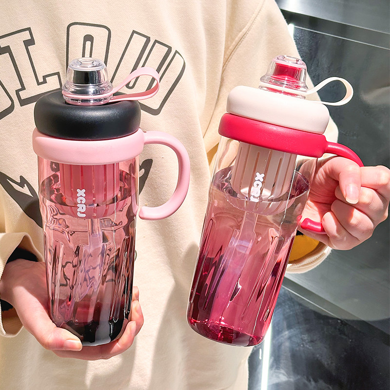 吸管杯大容量冰霸杯塑料杯女生高颜值学生水杯带茶隔花茶杯随手杯