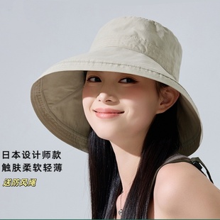 日系全棉大沿渔夫帽赫本风文艺全遮光防晒帽女春夏户外太阳帽新款