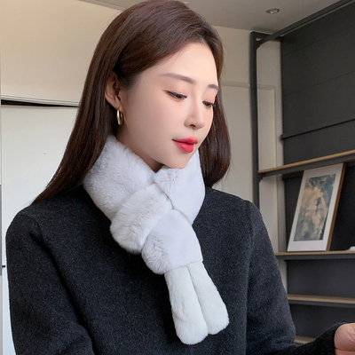 真毛獭兔毛围巾女秋冬时尚纯色加厚韩版围脖新款皮草百搭出游毛领