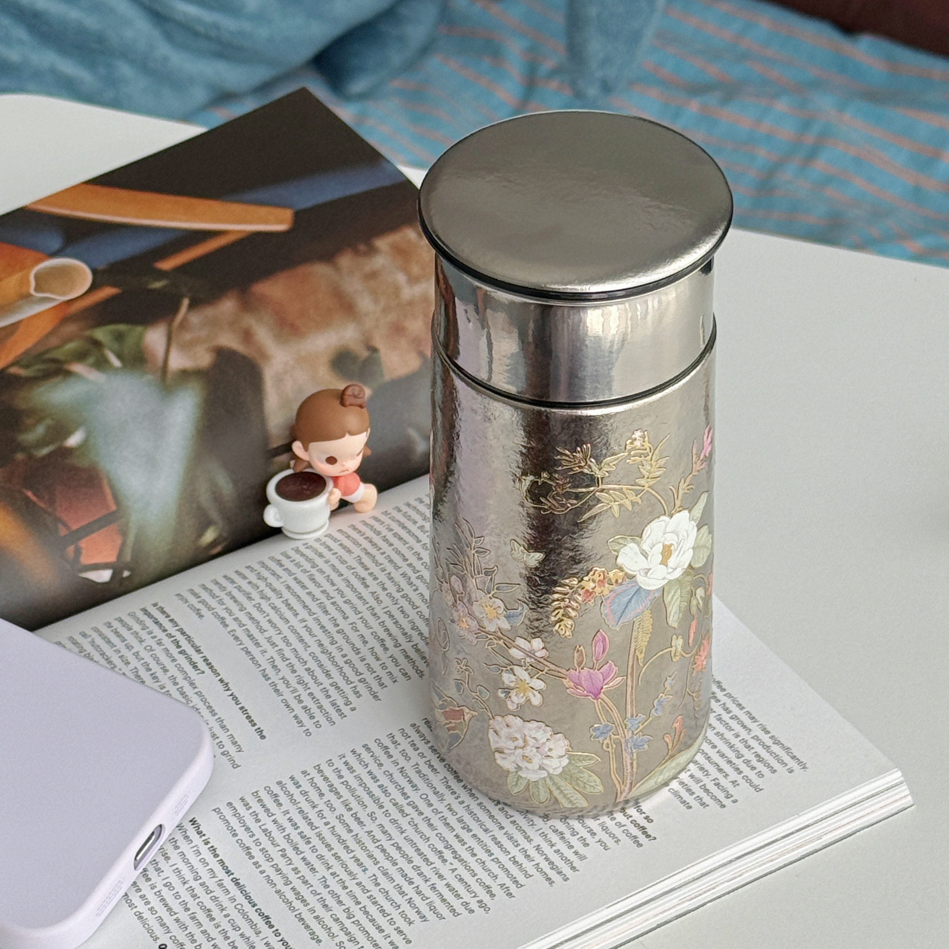 鹿岛云朵钛杯新中式植物花卉精美女士纯钛保温杯茶隔保冷杯礼盒装
