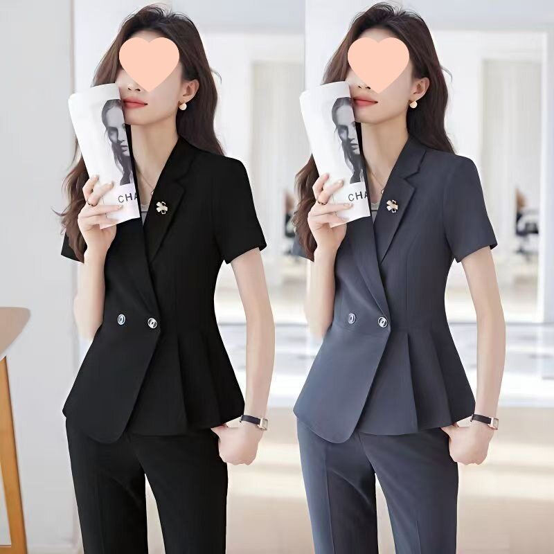 职业短袖西装女夏季气质正装西服外套售楼部工装珠宝店工作服套装