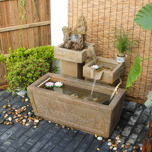 新中式 庭院阳台假山流水鱼池摆件入户花园喷泉水系造景循环水装 饰