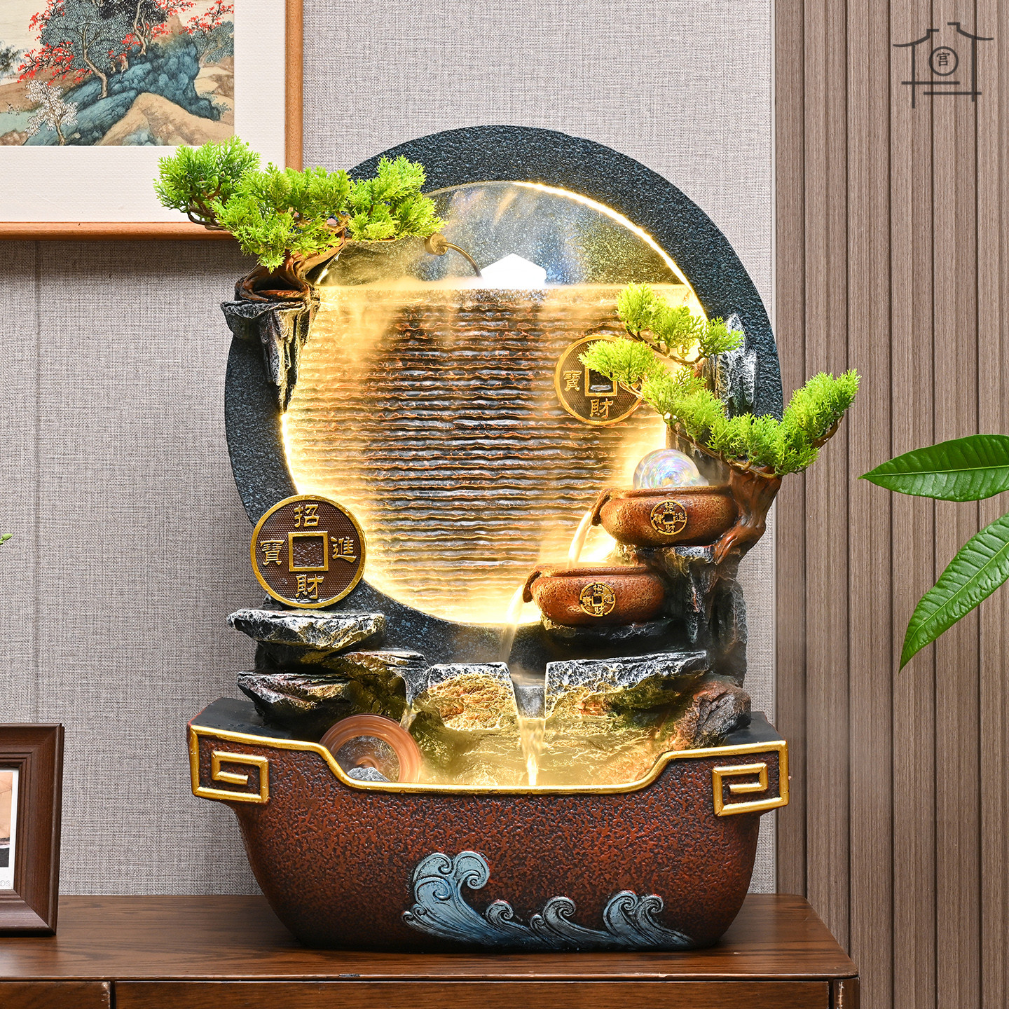 假山流水循环水摆件客厅办公室招财喷泉风水轮装饰聚宝盆开业送礼,家居饰品,流水摆件,淘宝优惠券,粉丝福利购,淘宝优惠卷