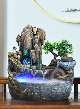 高山流水喷泉摆件客厅风水轮假山循环水景办公室加湿器回流香鱼缸