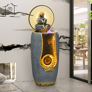 新中式 饰公司招财风水轮开业乔迁送礼 流水摆件客厅玄关循环水景装