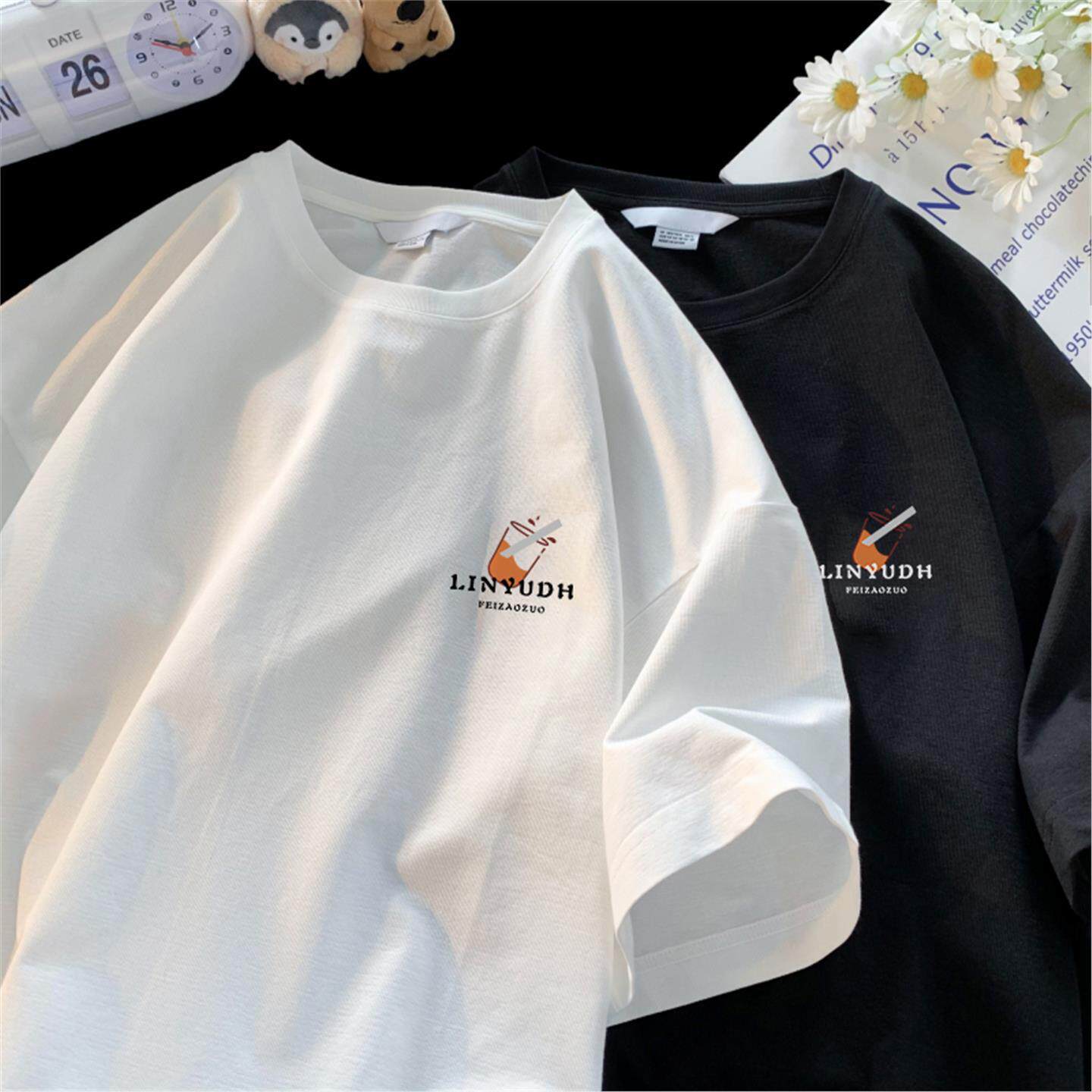 白色短袖t恤男夏季新款休闲美式半袖体恤纯棉宽松百搭情侣装上衣