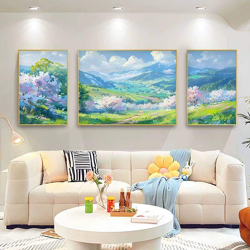奶油风清新北欧客厅装饰画沙发背景墙挂画现代简约风景三联画,家居饰品,油画,淘宝优惠券,粉丝福利购,淘宝优惠卷
