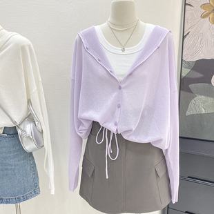 胖mm300斤大码薄款连帽开衫防晒服外套女夏季新款慵懒风宽松上衣