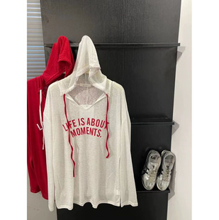 长袖 字母印花宽松连帽防晒罩衫 t恤女夏百搭上衣 时尚 胖mm300斤大码