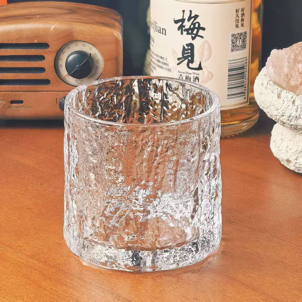 雾面冰川纹高级感ins石纹玻璃水杯果汁饮料杯酒吧威士忌冰球酒杯