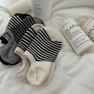 薄款 日系简约夏季 黑白条纹 短袜子女防滑隐形低帮船袜 穿不腻