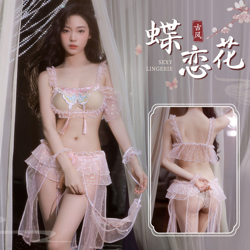 性感异域舞娘蝴蝶内衣诱惑火辣纯欲风透视睡衣qqny女情侣约会套装