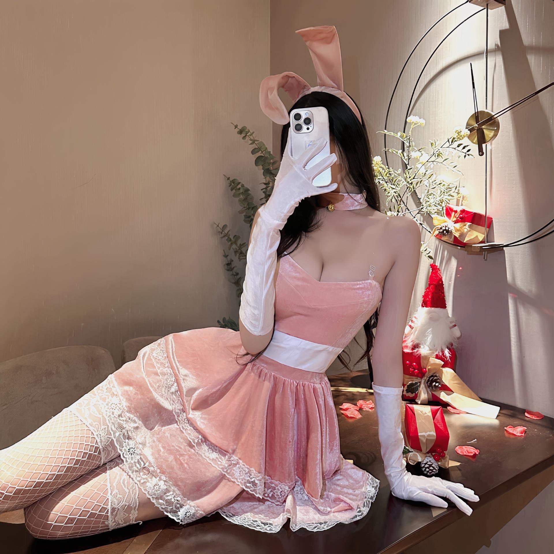 圣诞战衣秋冬连衣裙高级睡裙圣诞节新年礼服兔女郎蓬蓬裙气质名媛