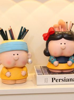 珍珠少女笔筒摆件化妆刷口红收纳